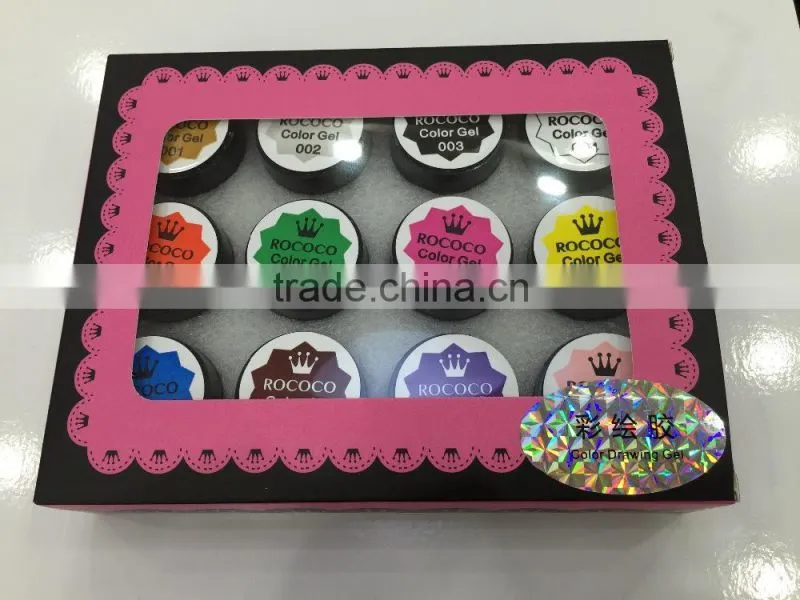 2015 fashion versatile uv gel nail polish 12 color soak off painting gel carving nail crystal powder