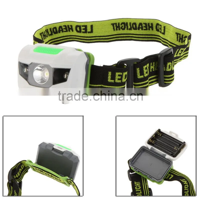 3W Ultra Bright Mini White LED Headlight Headlamp 3 Modes 2LED Red Flashlight for Outdoor