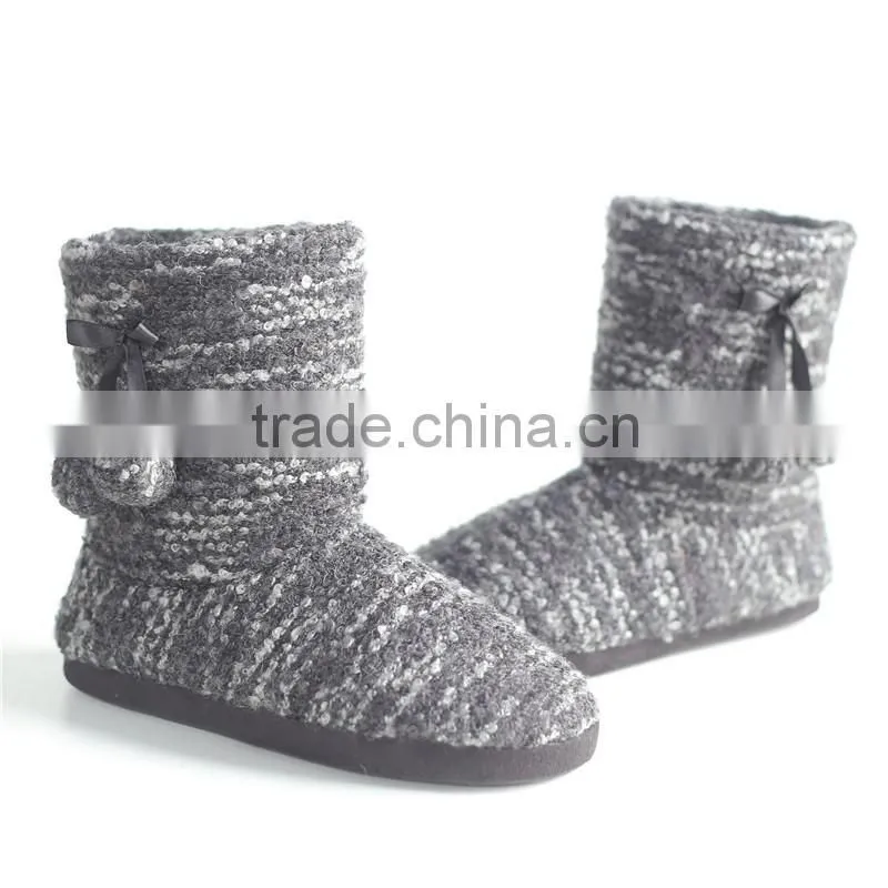 Ladies slipper boot with pompom