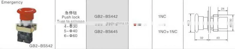 GB2-BS542 CNGAD 40mm GB2 series red emergency stop button switch