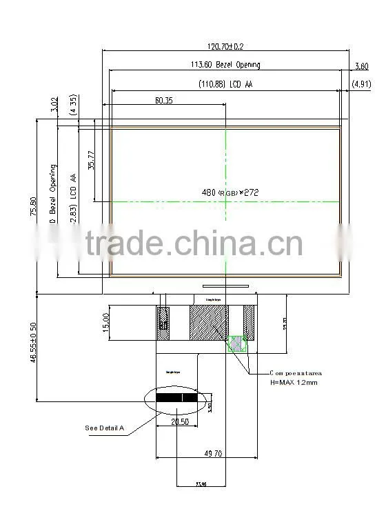 TFT LCD 3.5 inch flexible tft lcd display with RGB interface with touch panel