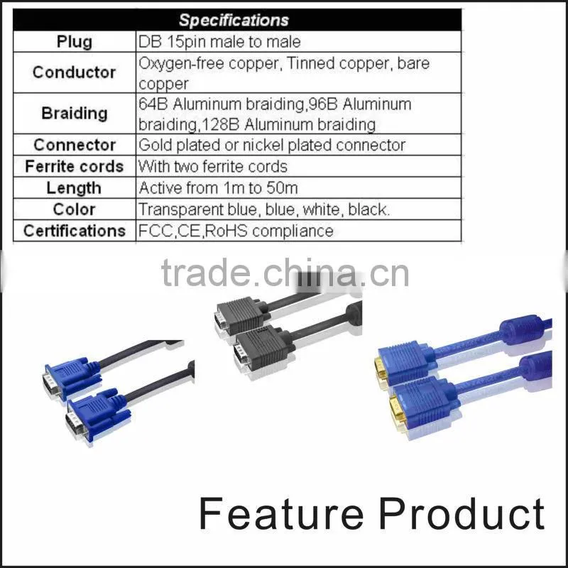 15 pin vga cable 10M/30ft Gold-plated HD Thin VGA Cable Male to Female for Monitor