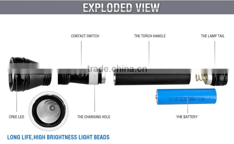 cheap high power long distance aluminum portable The Middle East LED rechargeable flashlight torch - JD129 Keen