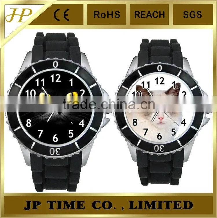 silicone cat design rotating bezel cat face hand watch price wrist watch quartz analog
