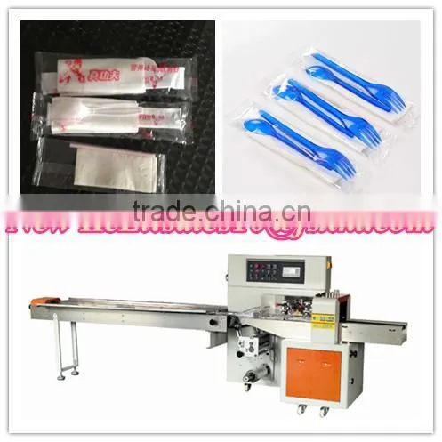 Plastic cutlery flow wrapping machine