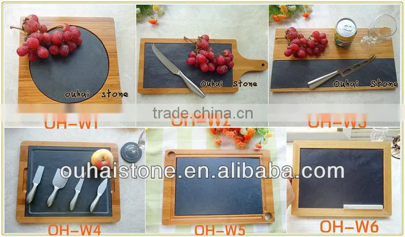 Fruits service boards round shape black slate stone table plate