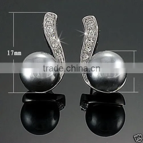 austrian crystal black pearl stud earrings