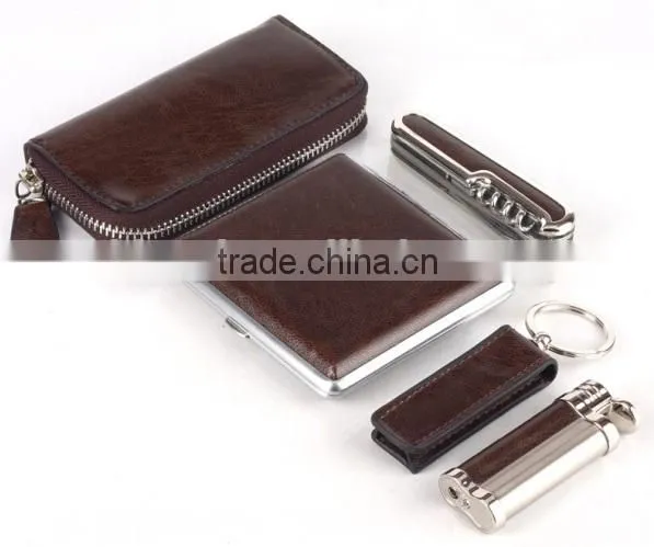 Top quality business gift set for men with wallet gift set and knife in leather box