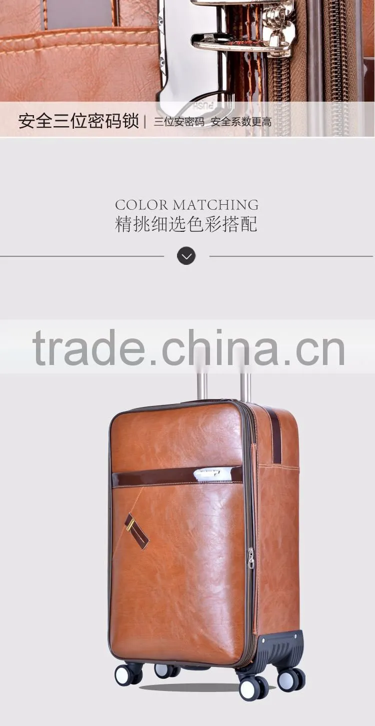 great quality pu genuine leather business leisure luggage vintage suitcase