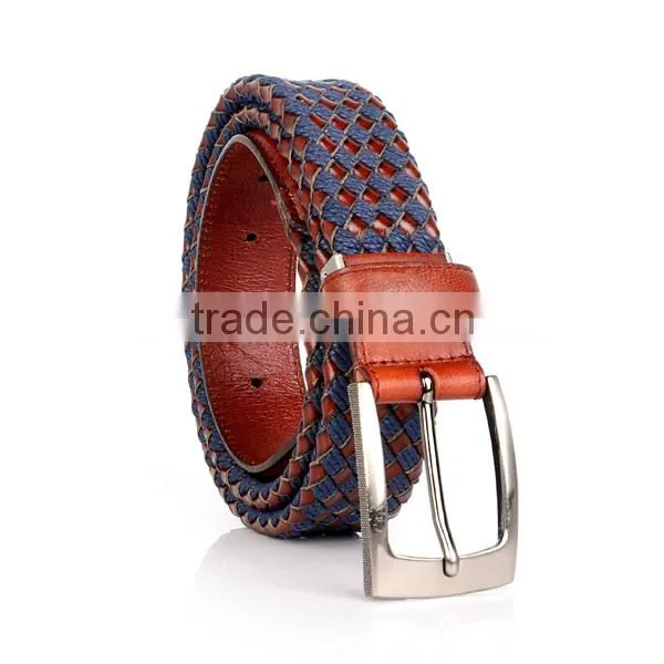 Hot sell genuine leather weaving pin belt buckle cow leather belt mens