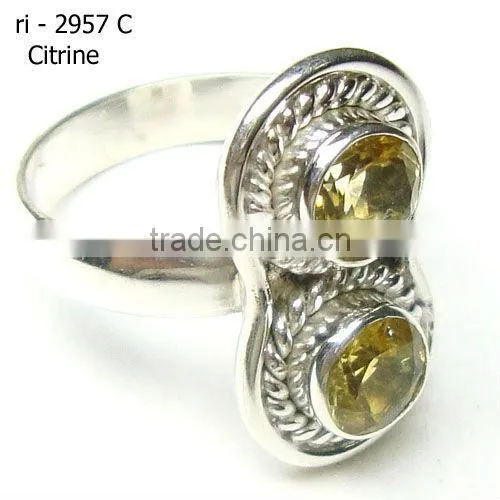 925 Sterling Silver Citrine & Amber Ring