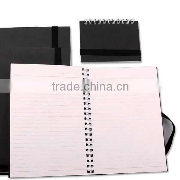 A4/A5/A6/B6/A7 Black spiral kraft note book lined with elestic band