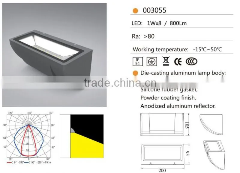 W-003054 ip54 CE approved modern outdoor/indoor wall mounted light fixture,aluminum wall bracket lamps