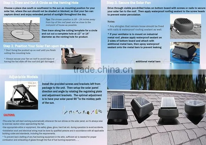 adjustable solar panel 14 inch 20W roof mounted industrial exhaust fan