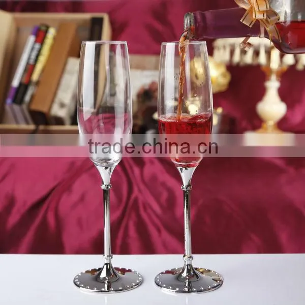 clear lead free normal glass champagne drinking glass set with metal stand