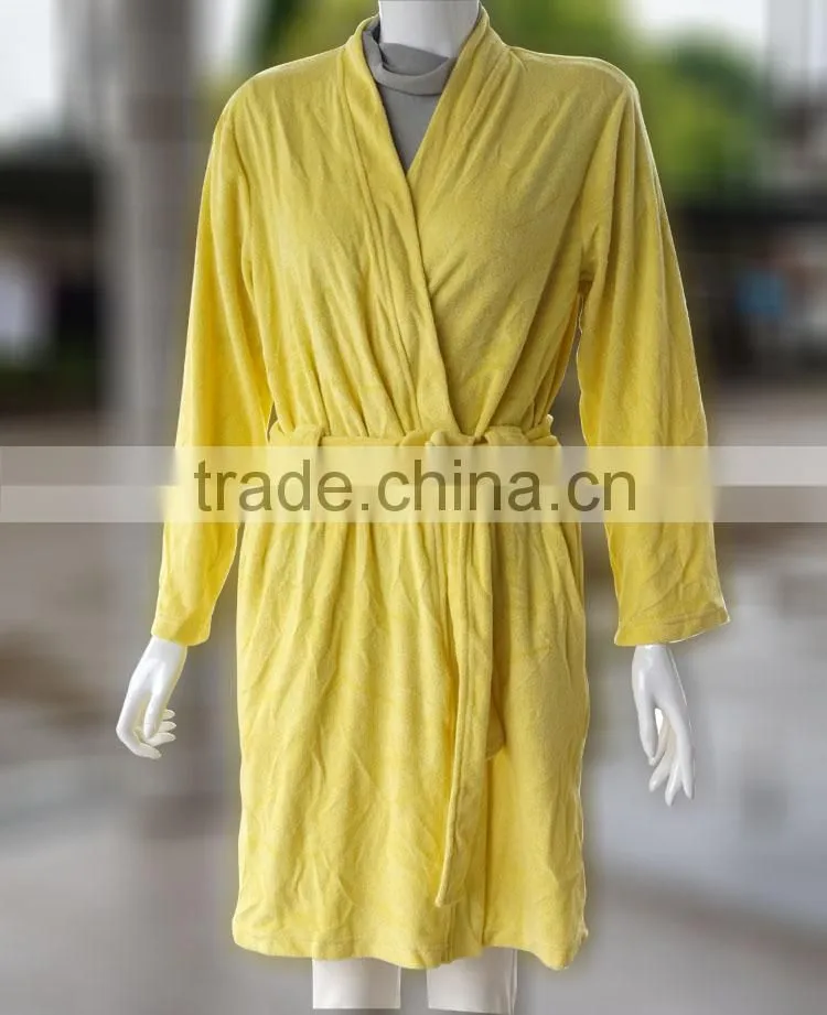 Yellow thin long sleeve waist sauna suit terry towel bathrobe for hotel