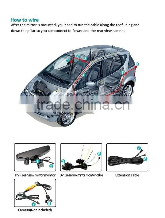 4.3" 1080P Car DVR Rearview Mirror with WIFI, 2-channel Recording, GPS tracker and Auto Dimming