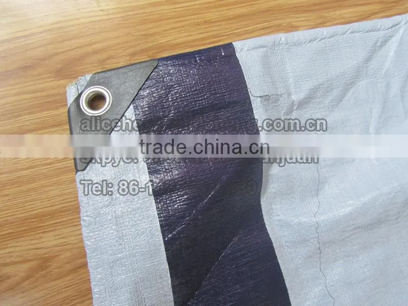 waterproof and reinforced HDPE Tarpaulin cover with black reinforced bands