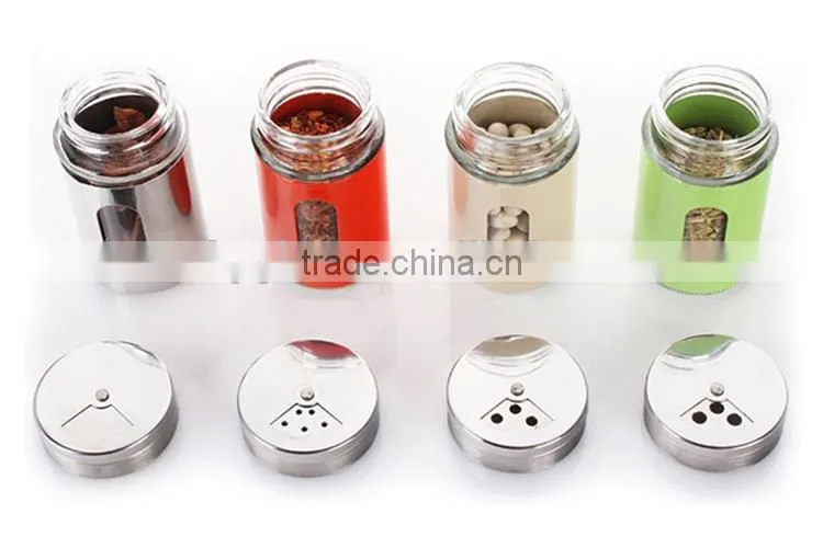 glass herbs and spices bottle with stainless steel caps