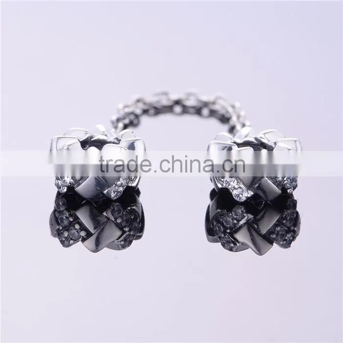 Wholesale Silver Charm Elegance Safety Chain with crystal stone Large hole 925 Sterling silver safety chain DIY Pendant Charm