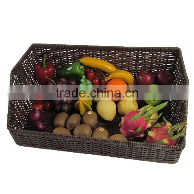 S&D Rectangular supermarket pe rattan display baskets for produce bread basket fruit basket