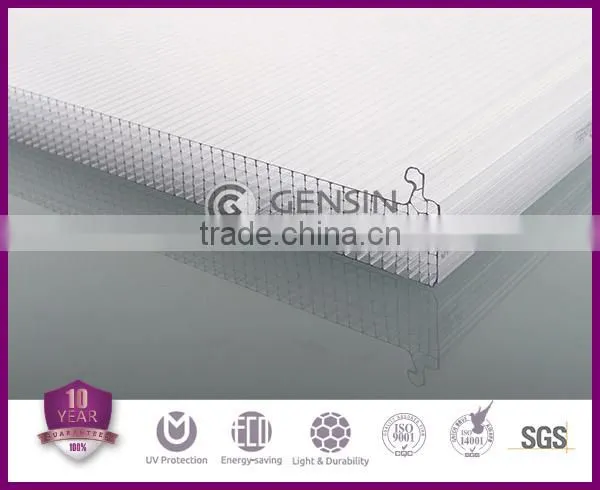 U Shaped Mutiwall Hollow Polycarbonate Sheets 8-wall Layers 16-20-25-30mm thickness For Roofing Skylight