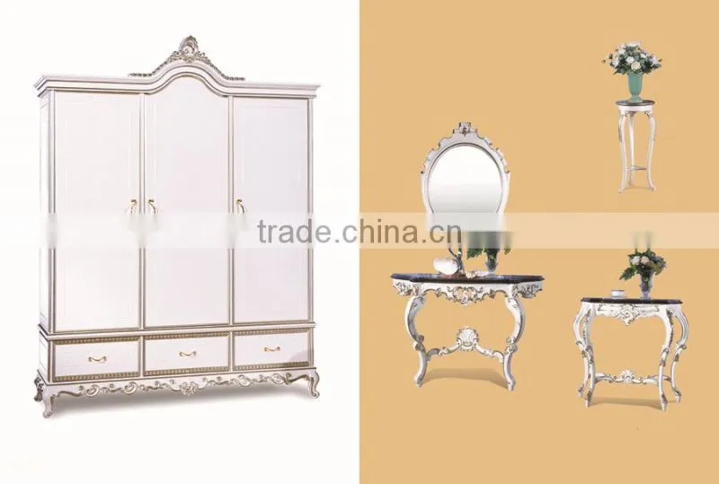 Bisini Royal Wardrobe Furniture, Luxury 3 Door Solid Wood Wardrobe Bedroom Furniture, White Bedroom Wardrobe
