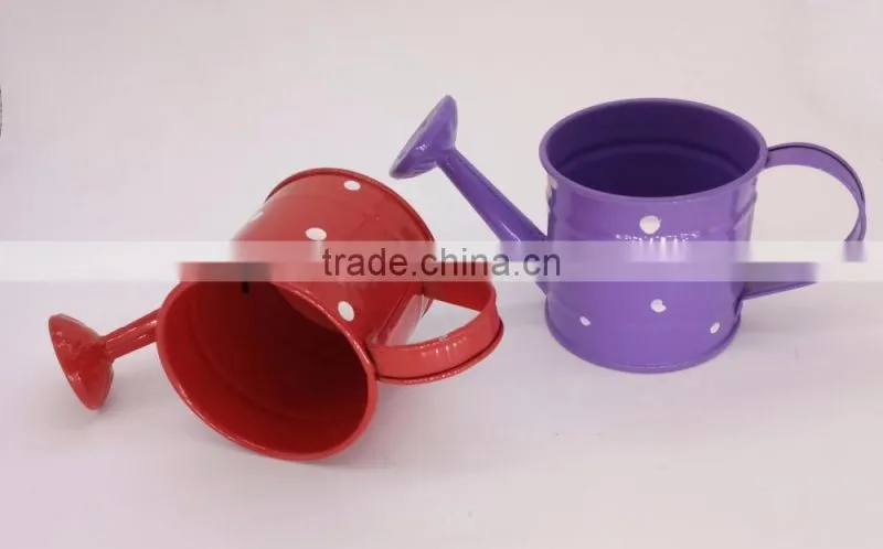 cheap modern style colorful garden & home decorative small mini custom teapot metal watering can with white dot