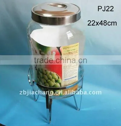 PJ22 clear cylinder glass dispenser with metal stand