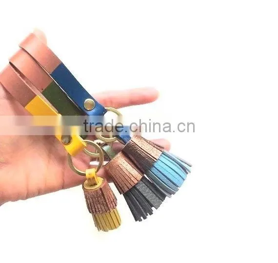 Colorful Leather Fringe Keychain Purse Charm Twister Tassel Key Holder
