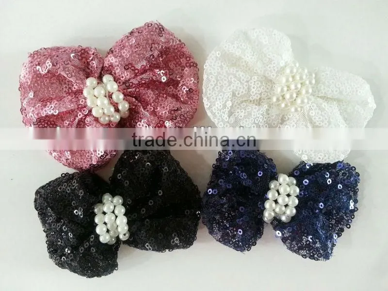 CF0359 New pretty pearl center sequin bow beautiful hair bow for 2013