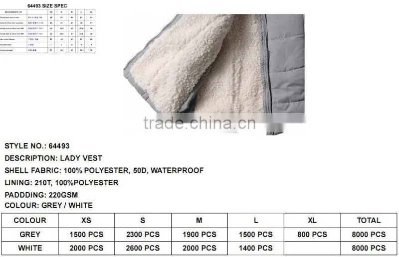 2015 down jacket manufactory OEM ladies down vest(LV64493)