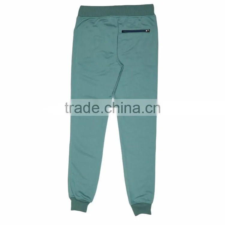 Hot sale plain green casual elastic waist zipper jogger mens 100% polyester loose sweat pants