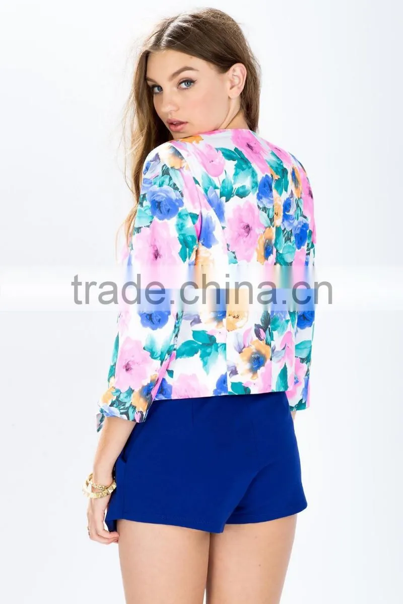 New Arrival Autumn Winter 3/4 sleeve floral print fashion jacket for wholesale 2017