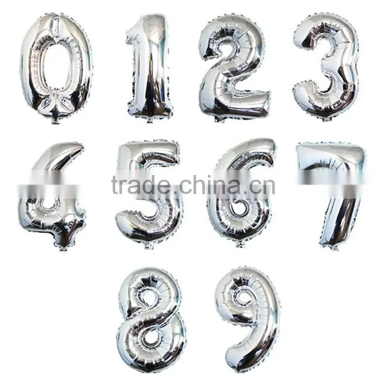 16 inch gold silver blue pink color foil number balloons for party decoration
