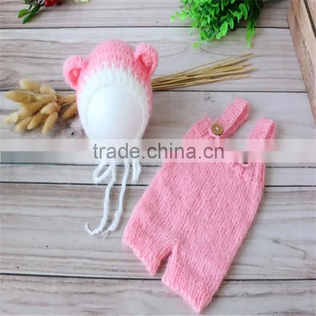 Newborn knit bonnet crochet mohair bonnet ruffle mohair hat knit bear hat baby photography props