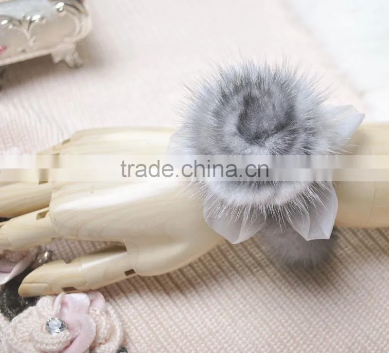 YR384 women real mink fur flower accessory snood
