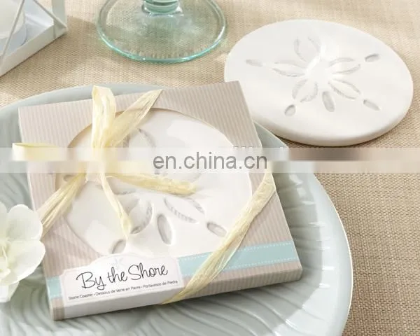 White "By the Shore" Sand Dollar Coaster wedding table decoration