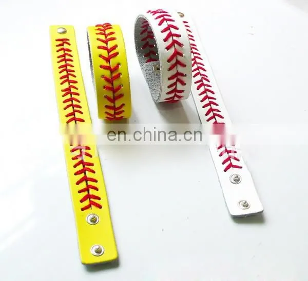 Sports Leather Softball Bracelet Keychain Headband set