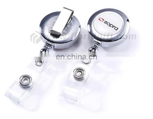 Metal retractable ID badge reel with reinforced PVC strap
