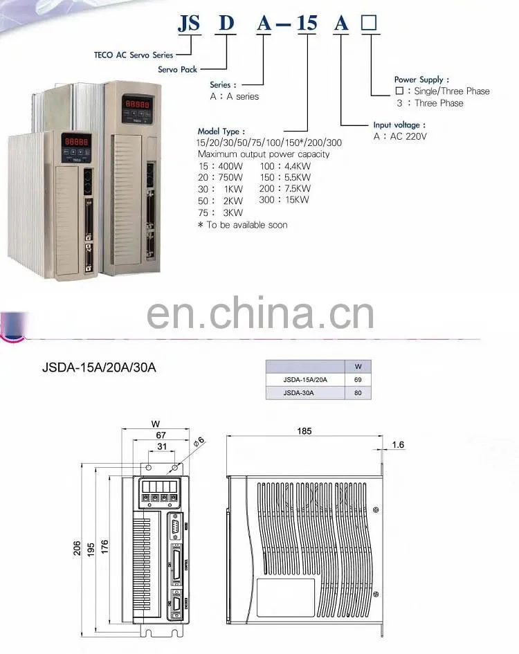 Original TECO 1KW AC Servo Motor JSMA-MA10ABK01 + JSDA-30A 3 Phase 220V For CNC Machine