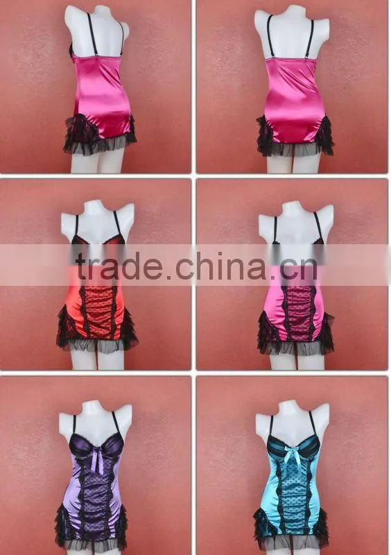 New arrival hot sexy elastic satin and lacy design lingerie babydoll 5107