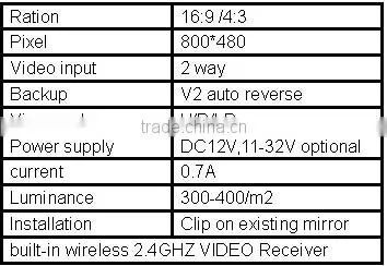 RV-701WS 7 inch car wireless reversing camera withrearview mirror & CCD/CMOS camera