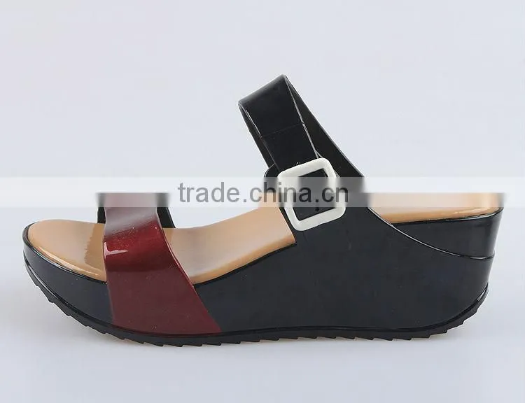 2015 Color Blocking Jelly Slippers Ladies Fashion Wedges Jelly Shoes