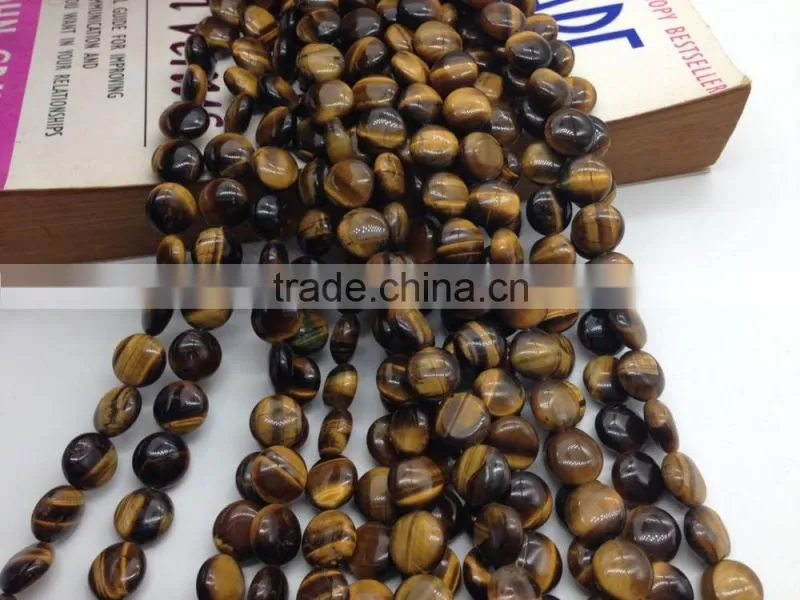 Whole Sale Price 10mm Yellow tiger eye Stone Flat Coin Beads