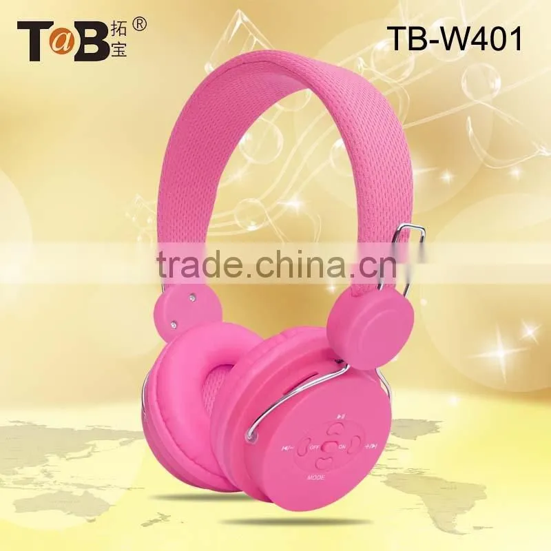 Wireless cute headphone high quality headphone with fm radio memory card function from China factory