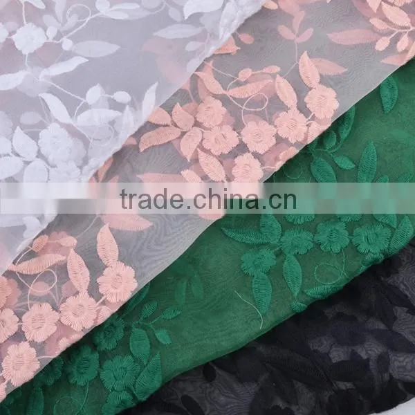 100% Polyester 3D printer organza fabric with multicolor embroidery flower