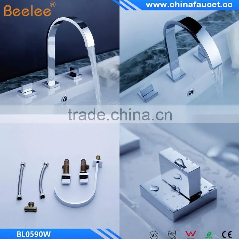 Beelee BL18322C Chrome Finish Two Handles Three Holes Bathroom Waterfall Basin Mixer Vessel Faucet Tap