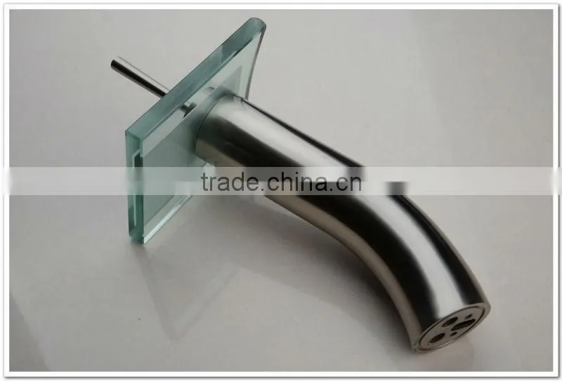 Nickle Brushed High Body Basin Waterfall Tap,Glass Single Lever Basin Mixer QH0801HS