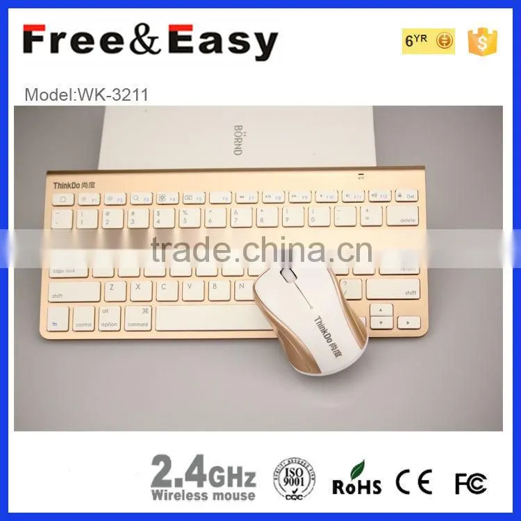 Standard wireless Bluetooth cordless gold and sliver color keyboard and mouse combo